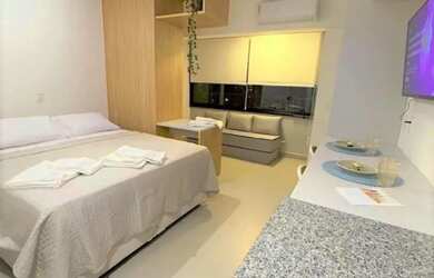 Imagem 6: Studio de 1 quarto, mobiliado, com varanda, linda vista e ótima estrutura no prédio. Perto