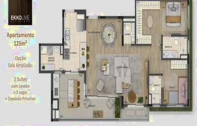 Imagem: O apartamento possui 3 Dormitórios, 3 Banheiros, 2 Vagas na