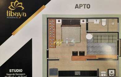 Imagem: O apartamento possui 1 Dormitório, 1 Banheiro, 1 Vaga na garagem