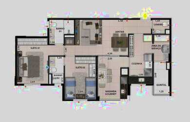 Imagem: O apartamento possui 2 Dormitórios, 3 Banheiros, 2 Vagas na