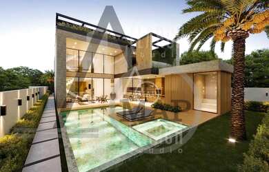 Imagem: A casa em condomínio possui 5 Dormitórios, 5 Banheiros, 5