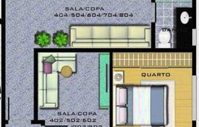 Imagem: O studio à venda possui 1 Dormitório, 1 Banheiro, 1 Vaga na