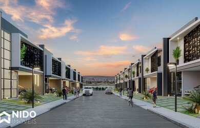 Imagem: A casa em condomínio possui 4 Dormitórios, 1 Banheiro, 2 Vagas