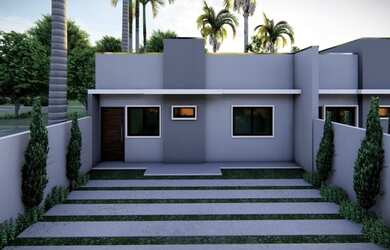 Imagem: A casa possui 3 Dormitórios, 1 Banheiro, 2 Vagas na garagem