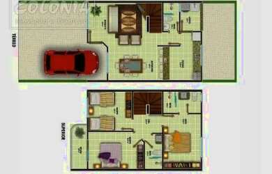 Imagem: A casa possui 3 Dormitórios, 1 Banheiro, 2 Vagas na garagem