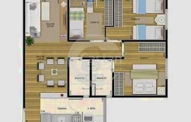 Imagem: O apartamento possui 3 Dormitórios, 2 Banheiros, 61m² de Área