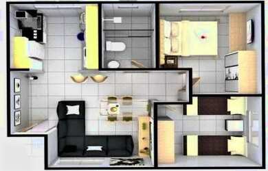 Imagem: O apartamento possui 2 Dormitórios, 1 Banheiro, 1 Vaga na garagem