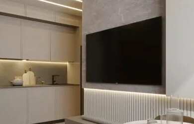 Imagem: O apartamento possui 1 Dormitório, 1 Banheiro, 1 Vaga na garagem