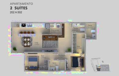 Imagem: O apartamento possui 2 Dormitórios, 3 Banheiros, 1 Vaga na