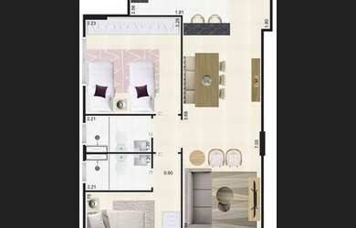 Imagem: O apartamento possui 2 Dormitórios, 1 Banheiro, 1 Vaga na garagem