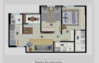 Imagem: O apartamento possui 2 Dormitórios, 2 Banheiros, 1 Vaga na