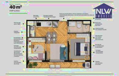 Imagem: O apartamento possui 2 Dormitórios, 1 Banheiro, 40m² de Área