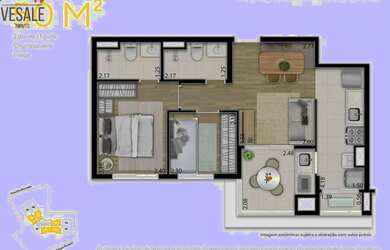 Imagem: O apartamento possui 2 Dormitórios, 2 Banheiros, 1 Vaga na