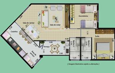 Imagem: O apartamento possui 2 Dormitórios, 2 Banheiros, 1 Vaga na