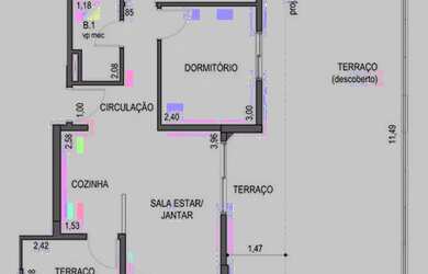 Imagem: O apartamento possui 1 Dormitório, 1 Banheiro, 1 Vaga na garagem