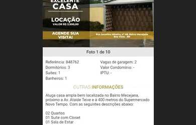 Imagem: A casa possui 3 Dormitórios, 2 Banheiros, 3 Vagas na garagem