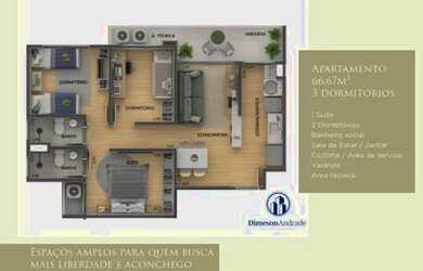 Imagem 8: Vendo apartamento na planta 1, 2 e 3 quartos - 41 ou 53,69 ou 66,67 m²...