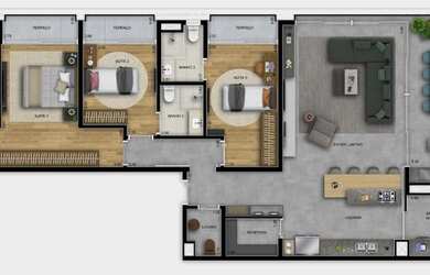 Imagem: O apartamento à venda possui 2 Dormitórios, 3 Banheiros, 2