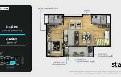 Imagem 2: Apartamento Padrão. Churrasqueira, 94m² de Área, 1 Vaga na garageme2...