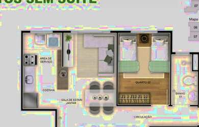 Imagem: O apartamento possui 2 Dormitórios, 1 Banheiro, 1 Vaga na garagem