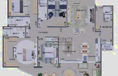 Imagem: O apartamento na cobertura possui 4 Dormitórios, 3 Banheiros