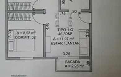 Imagem: O apartamento possui 2 Dormitórios, 1 Banheiro, 1 Vaga na garagem