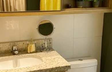 Imagem: O apartamento possui 1 Dormitório, 1 Banheiro, 1 Vaga na garagem