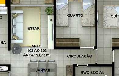 Imagem 4: Apartamento para venda possui 57 metros quadrados com 2 quartos