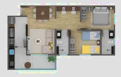 Imagem: O apartamento possui 2 Dormitórios, 2 Banheiros, 64m² de Área