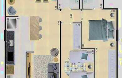 Imagem: O apartamento possui 2 Dormitórios, 1 Banheiro, 1 Vaga na garagem