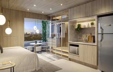 Imagem: O apartamento possui 1 Dormitório, 1 Banheiro, 1 Vaga na garagem