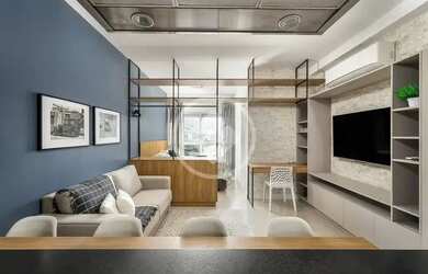 Imagem: O apartamento possui 1 Dormitório, 1 Banheiro, 1 Vaga na garagem