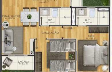 Imagem: O apartamento possui 2 Dormitórios, 2 Banheiros, 77m² de Área