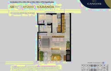 Imagem: O studio possui 1 Dormitório, 1 Banheiro, 2 Vagas na garagem