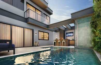 Imagem: A casa em condomínio possui 4 Dormitórios, 2 Banheiros, 3