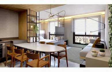 Imagem: O apartamento possui 1 Dormitório, 1 Banheiro, 1 Vaga na garagem