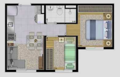 Imagem: O apartamento possui 2 Dormitórios, 1 Banheiro, 32m² de Área