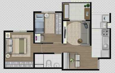 Imagem: O apartamento possui 2 Dormitórios, 1 Banheiro, 1 Vaga na garagem