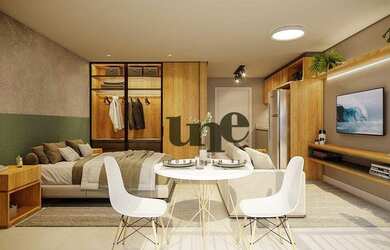 Imagem: O apartamento possui 1 Dormitório, 1 Banheiro, 1 Vaga na garagem