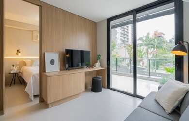 Imagem: O apartamento possui 1 Dormitório, 1 Banheiro, 1 Vaga na garagem