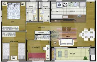 Imagem: O apartamento possui 3 Dormitórios, 2 Banheiros, 1 Vaga na