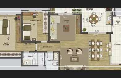 Imagem: O apartamento possui 2 Dormitórios, 2 Banheiros, 1 Vaga na