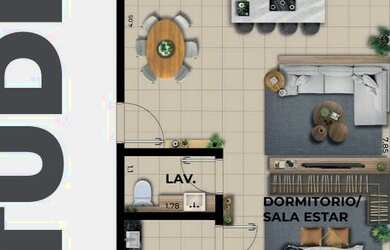 Imagem: O apartamento possui 1 Dormitório, 1 Banheiro, 1 Vaga na garagem