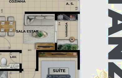 Imagem: O apartamento possui 1 Dormitório, 1 Banheiro, 1 Vaga na garagem