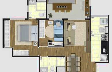 Imagem: O apartamento possui 1 Dormitório, 1 Banheiro, 1 Vaga na garagem