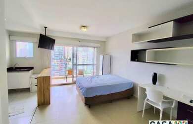 Imagem: O apartamento possui 1 Dormitório, 1 Banheiro, 1 Vaga na garagem