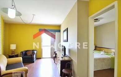 Imagem: O apartamento possui 1 Dormitório, 1 Banheiro, 1 Vaga na garagem