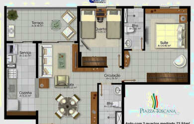 Imagem 15: Piazza Toscana. 2/4. 1 Suíte. 1 Vaga. Torre Livorno. Reve. 68