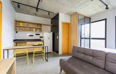 Imagem: O studio possui 1 Dormitório, 1 Banheiro, 26m² de Área e