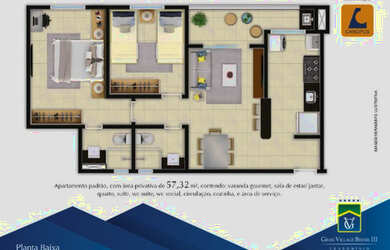 Imagem: O apartamento possui 2 Dormitórios, 2 Banheiros, 1 Vaga na